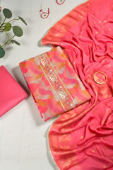 Beautiful Pink Chanderi Embroidered Unstitched Suit