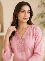 Blush Pink Chikankari Rayon Kurta Set (Without Dupatta)