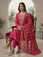 Beautiful Pink Shimmer Embroidered Kurta Set with Dupatta