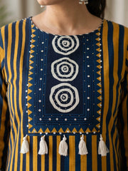 Elegant Navy & Mustard Cotton Kurta Set with Dupatta