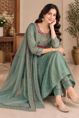 Graceful Sage Green Salsa Anarkali Set with Dupatta