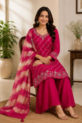 Exquisite Pink Crepe Handwork Kurta Set with Dupatta
