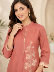Elegant Dusty Rose Cotton Silk Embroidered Co-Ord Set
