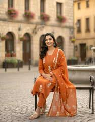 Cotton Kurta Set with Floral Embroidery