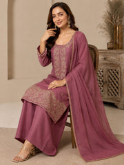Elegant Mauve Chinon Kurta Set with Cutdana Embroidery