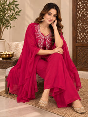 Elegant Chinon Cape Co-ord Set with Flared Pants
