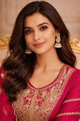 Royal Pink Embroidered Silk Kurta Set with Dupatta