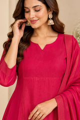 Graceful Rani Pink Roman Shimmer A Line Kurta Set