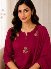 Elegant Pink Embroidered Kurta Set with Dupatta