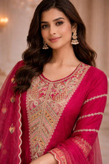 Royal Pink Embroidered Silk Kurta Set with Dupatta