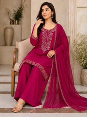 Beautiful Rani Pink Chinon Embroidered Kurta Set with Dupatta