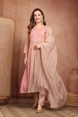 Beautiful Double Shade Mul Chanderi Embroidered Kurta Set with Dupatta