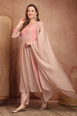 Beautiful Double Shade Mul Chanderi Embroidered Kurta Set with Dupatta