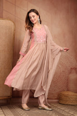 Beautiful Double Shade Mul Chanderi Embroidered Kurta Set with Dupatta