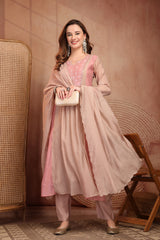 Beautiful Double Shade Mul Chanderi Embroidered Kurta Set with Dupatta