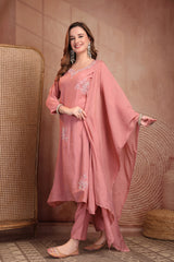 Elegant Blush Pink Mul Chanderi Hand-Work Kurta Set