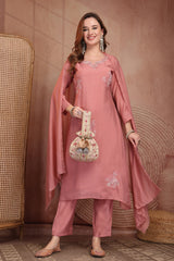 Elegant Blush Pink Mul Chanderi Hand-Work Kurta Set