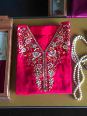 Rani Pink Embroidered Suit Set with Banarasi Dupatta
