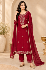 Elegant Deep Maroon Cut Dana Embroidered Chinon Kurta Set