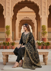 Elegant Black Embroidered Kurta Set with Banarasi Dupatta