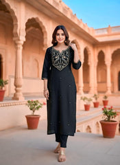 Elegant Black Embroidered Kurta Set with Banarasi Dupatta