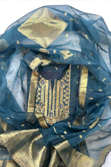 Premium Teal Blue Embroidered Kurta Set with Dupatta