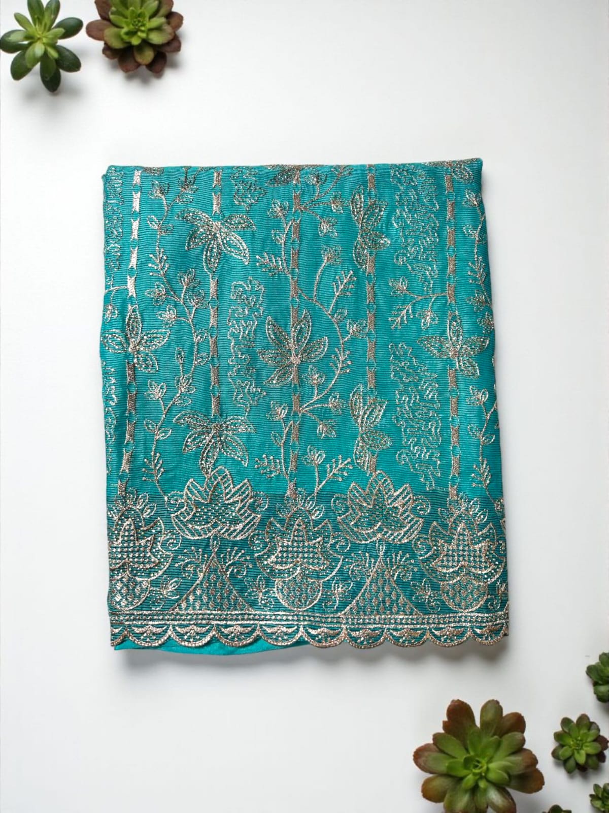 Premium Kota Silk Embroidered Unstitched Suit