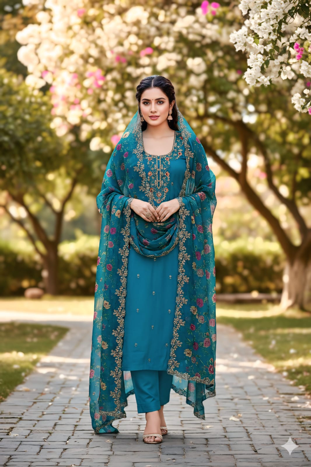 Vibrant Roman Silk Embroidered Unstitched Suit Set