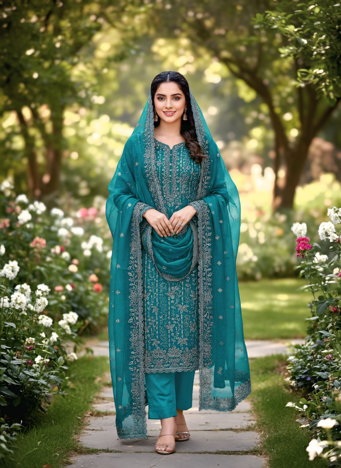 Premium Kota Silk Embroidered Unstitched Suit