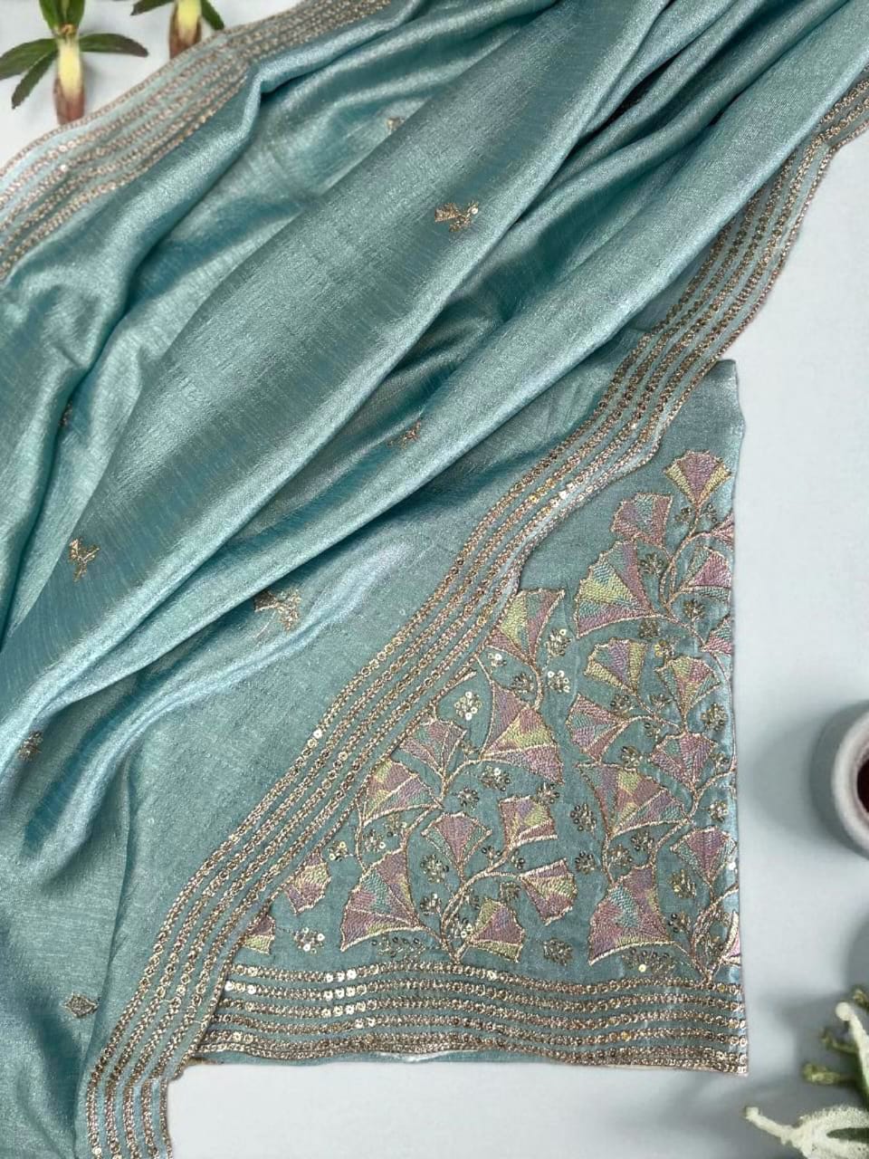 Elegant Vichitra Embroidered Unstitched Suit Set with Dupatta