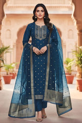 Premium Teal Blue Embroidered Kurta Set with Dupatta