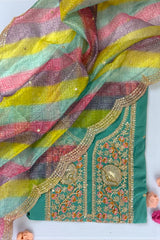 Elegant Embroidered Suit Set with Multicolor Dupatta – Blue