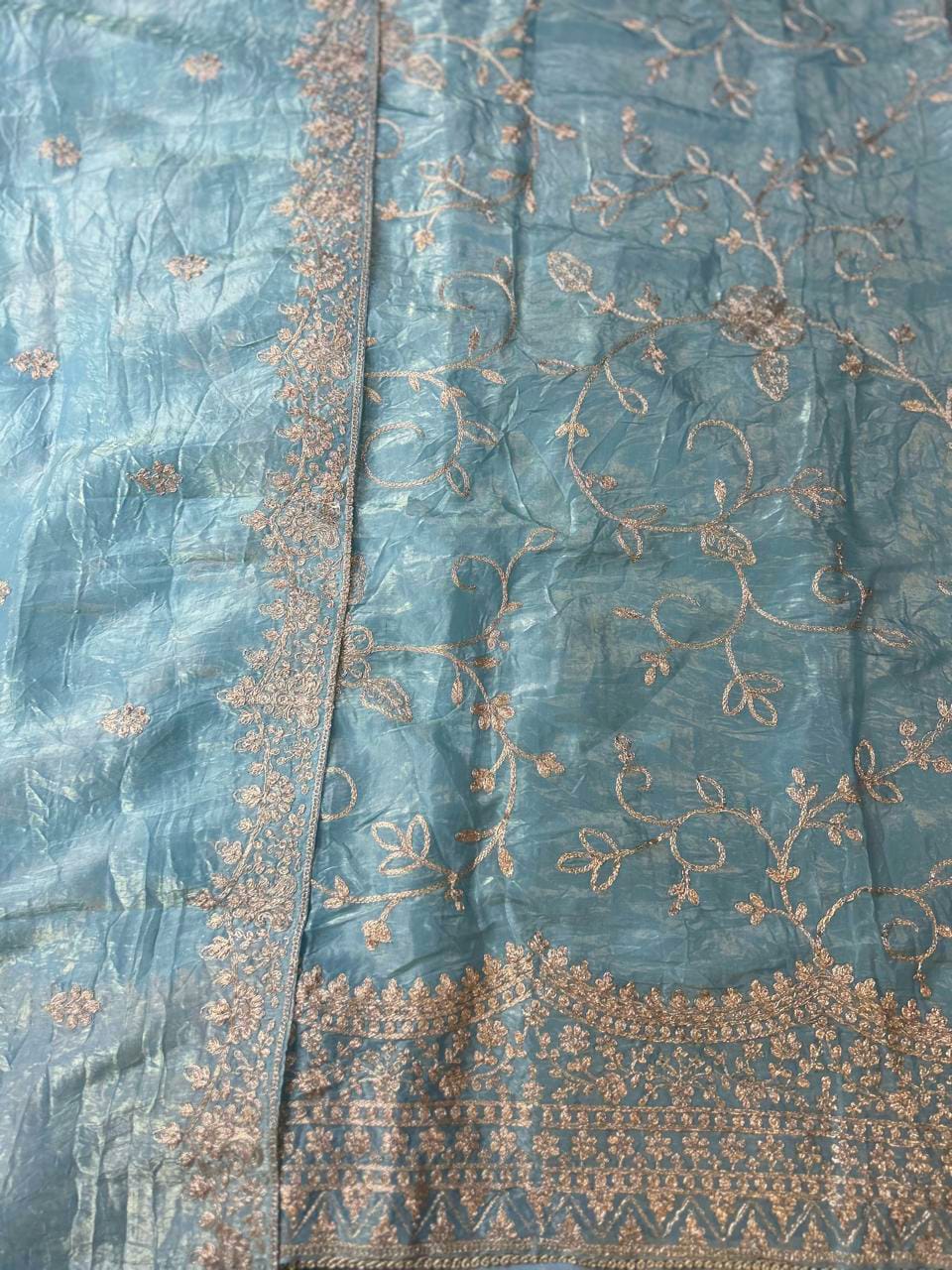 Elegant Gold Crush Embroidered Unstitched Suit