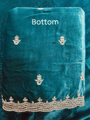 Unstitched Peacock Green Embroidered Velvet Suit Set