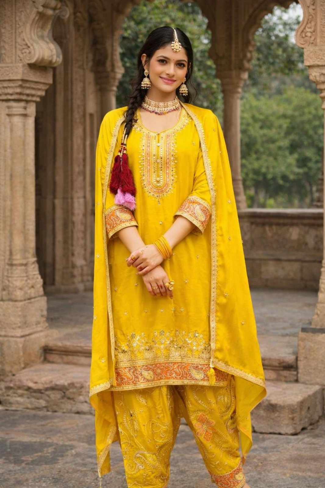Sunshine Yellow Embroidered Suit Set