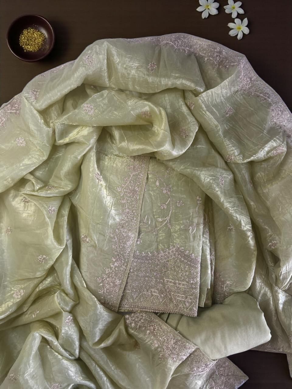 Elegant Gold Crush Embroidered Unstitched Suit