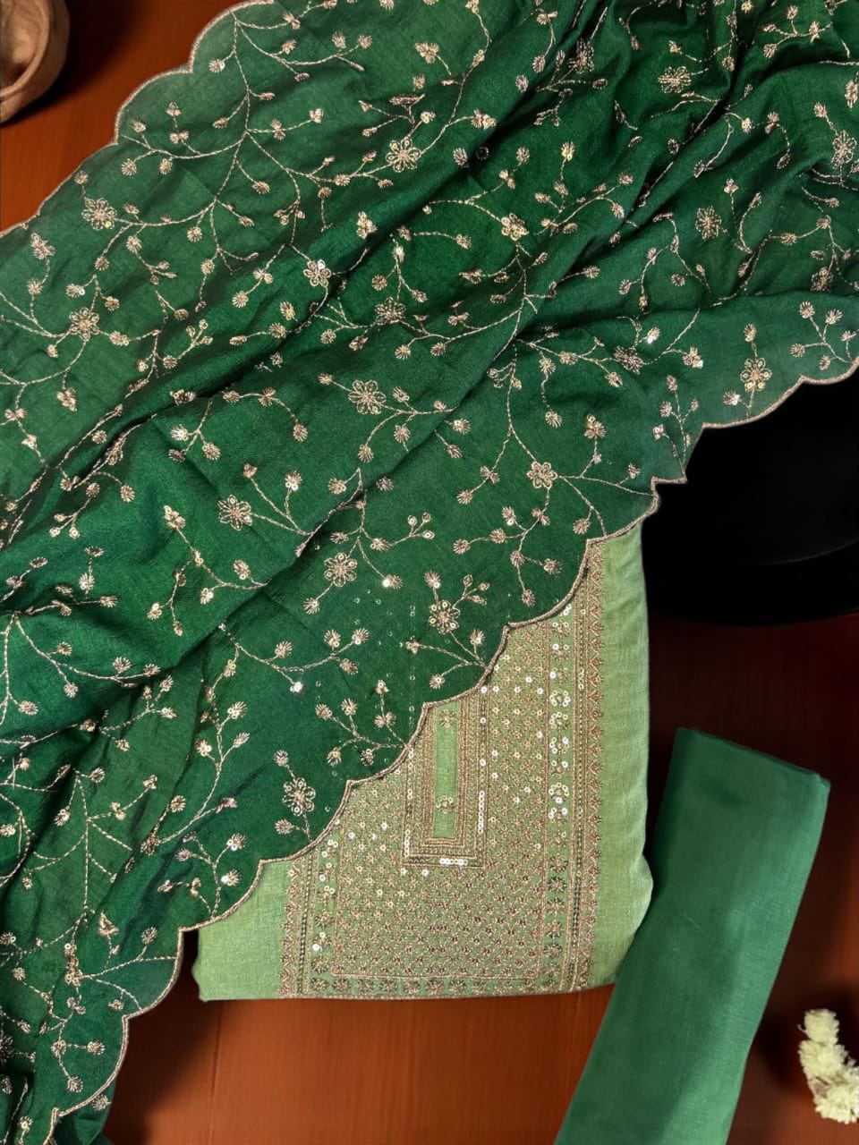 Graceful Vichitra Silk Embroidered Unstitched Suit with Embroidered Jaal Dupatta