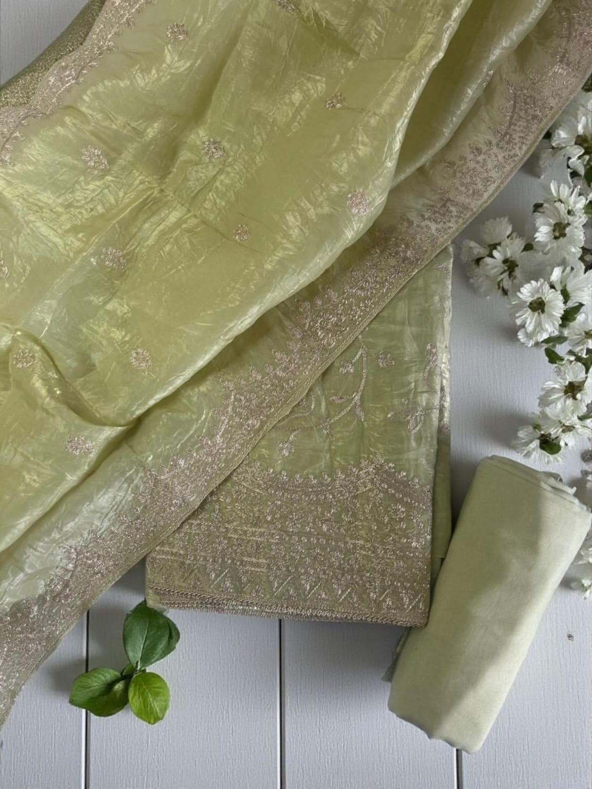 Elegant Gold Crush Embroidered Unstitched Suit