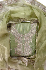 Premium Glass Organza Embroidered Suit Set with Dupatta-Green