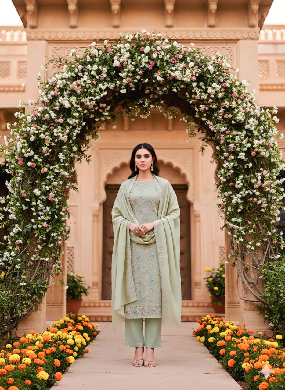Elegant Vichitra Embroidered Unstitched Suit