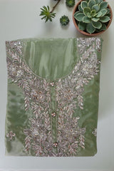 Premium Glass Organza Embroidered Suit Set with Dupatta-Green
