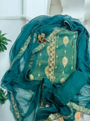 Royal Embroidered Banarasi Unstitched Suit with Golden Zari & Pure Dupatta