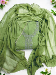 Graceful Crunchy Silk Unstitched Suit with Silver Embroidery