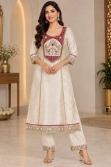 Royal Tissue Off white Heavy Embroidered Kurta Set