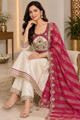 Royal Tissue Off white Heavy Embroidered Kurta Set