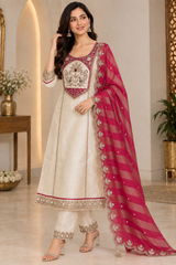 Royal Tissue Off white Heavy Embroidered Kurta Set