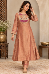 Royal Peach Embroidered Salsa Kurta Set with Dupatta