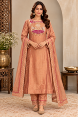 Royal Peach Embroidered Salsa Kurta Set with Dupatta