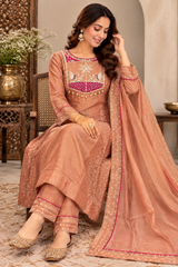 Royal Peach Embroidered Salsa Kurta Set with Dupatta
