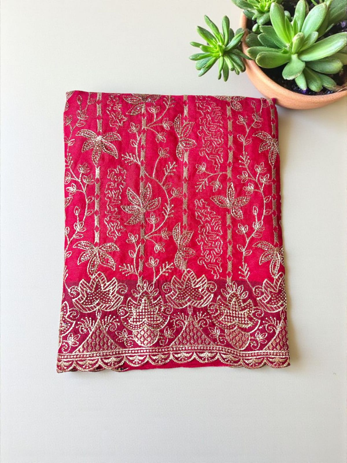 Premium Kota Silk Embroidered Unstitched Suit-Majenta